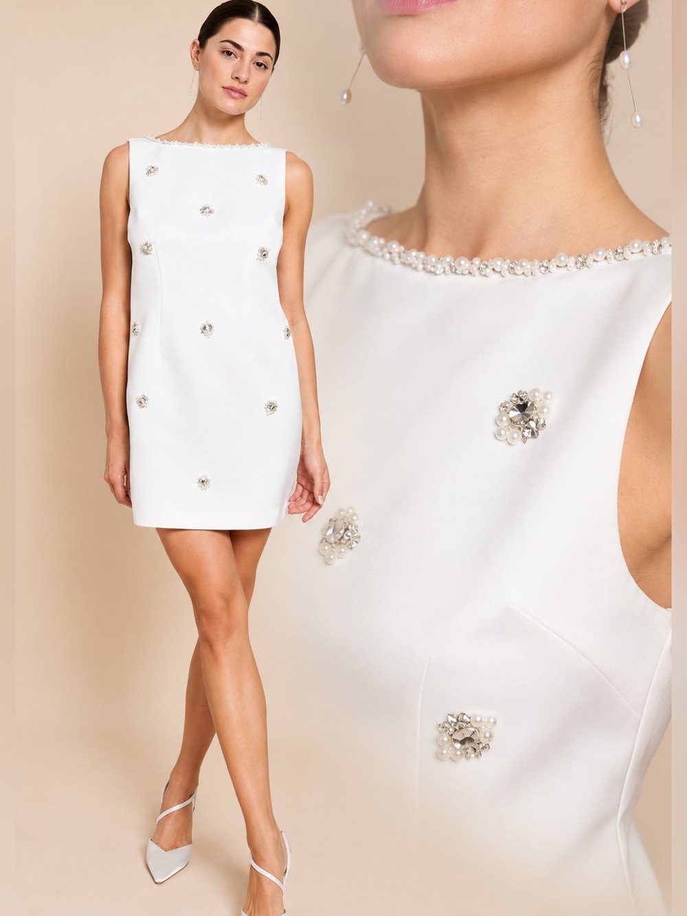 NWT o.p.t Amalia Crystal and Pearl Structured Few Moda Mini Dress XL